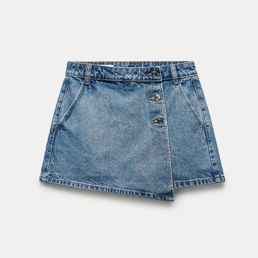 Zara Blue Denim Button-Front wrap skort
